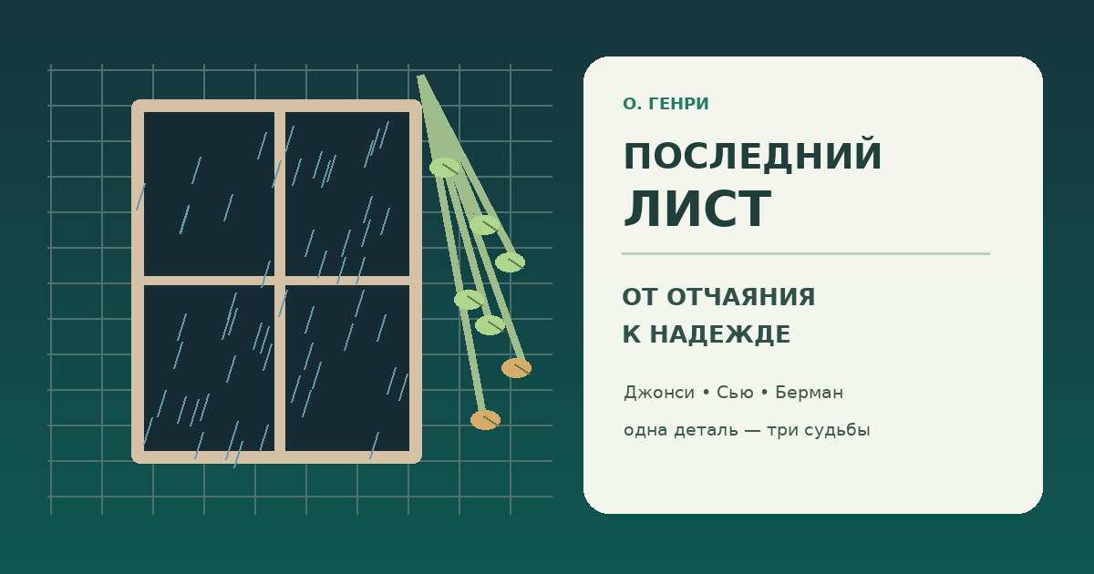 Схема анализа рассказа О. Генри Последний лист: плющ, буря, рисунок Бермана и надежда Джонси