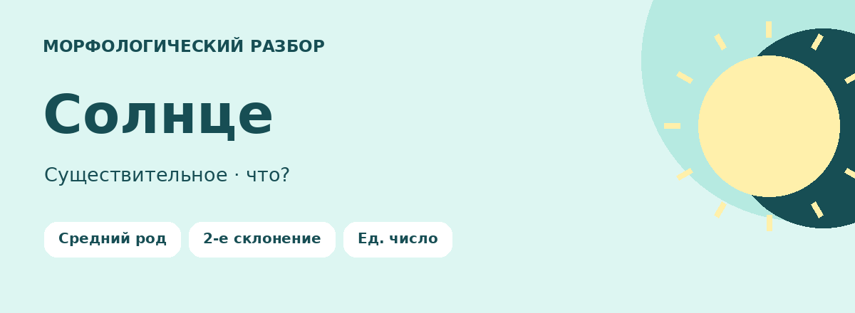 Морфологический разбор слова солнце: существительное, средний род, второе склонение